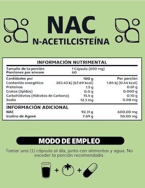 NAC N-Acetil Cisteína con Inulina de Agave Beyond Vitamins de 60 cápsulas
