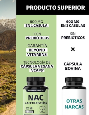 NAC N-Acetil Cisteína con Inulina de Agave Beyond Vitamins de 60 cápsulas