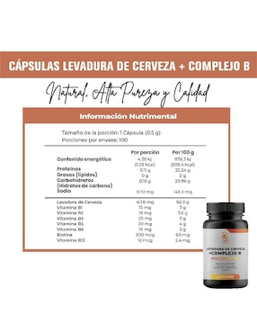 Levadura de Cerveza + Complejo B Naima con complejo b y levadura de cerveza de 100 cápsulas