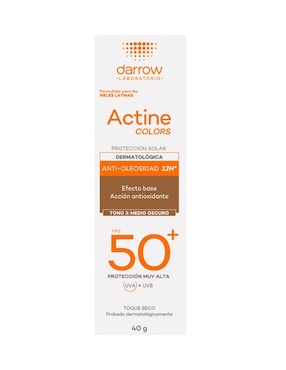 Protector solar FPS 50 Dermatológico Facial Actine Colors Medio Oscuro Darrow 40 g