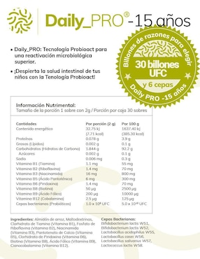 Daily Pro Inmunomedi con probióticos sabor vainilla de 30 piezas