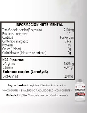 L-Arginina Platinum Testrol con arginina de 90 cápsulas