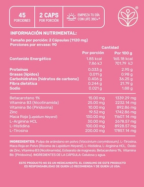 Women Sexy Time Life360+ con Maca Roja, Zinc y Vitaminas 90 Cápsulas Life360+