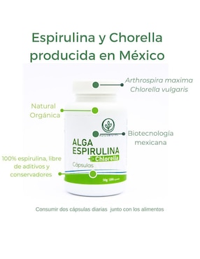 Alga Espirulina + Chlorella cápsulas Hadosbiotec con Ingredientes naturales Sin conservadores ni aditivos 50 g Hadosbiotec con alga espirulina de 100 cápsulas