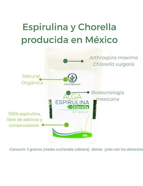 Alga Espirulina + Chlorella Hadosbiotec con alga espirulina de 100 g