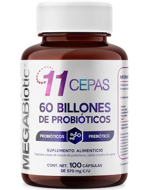 Probióticos 11 Cepas 60 Billones Megabiotic con Inulina de Agave Megabiotic con probióticos de 100 cápsulas