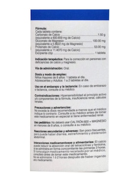 CALCIO CALTRON 600 CON MAGNESIO 60 TAB SALUD NATURAL Salud Natural de 60 cápsulas