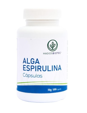 Alga Espirulina cápsulas Hadosbiotec con Ingredientes naturales 100% Alga Espirulina maxima Sin conservadores ni aditivos 50 gr Hadosbiotec con alga espirulina de 100 cápsulas