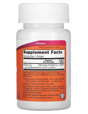 Vitamina D-3 10.000 UI Now de 120 cápsulas