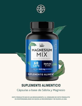 Magnesium Mix Life 360+ Citrato Glicinato de Magnesio Life360+ con magnesio de 60 cápsulas