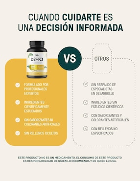 Suplemento D3+K2 Life360+ con Vitaminas K2 y D3 de 200 Cápsulas Life360+