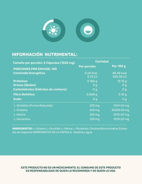 Glutation LIFE 360+ L-Lisina L-Glicina L-Glutamina Life360+ con l-glutamina de 200 cápsulas