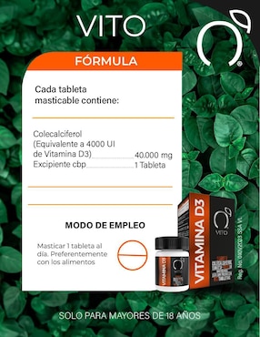 Vitamina D3 (Colecalciferol) 4000 UI Vito - Vitaminas Totales tabletas