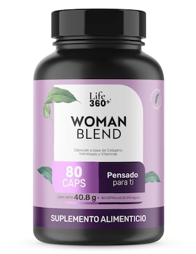 Multivitamínico para Mujer con Colágeno Hidrolizado, Biotina, Ácido Fólico, Vitamina A, C, D, B12 y Zinc, 80 Cápsulas. Life360+