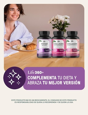 Multivitamínico para Mujer con Colágeno Hidrolizado, Biotina, Ácido Fólico, Vitamina A, C, D, B12 y Zinc, 80 Cápsulas. Life360+