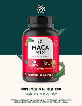 Maca Mix: Maca Negra, Amarilla, Roja Life 360+ con 80 Cápsulas Life360+