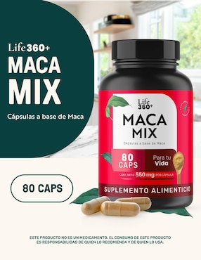 Maca Mix: Maca Negra, Amarilla, Roja Life 360+ con 80 Cápsulas Life360+
