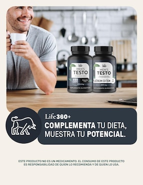 Mens Testo Suplemento para Hombre con Fenogreco, Maca, Magnesio, L- arginina y vitaminas de 400 Cápsulas Life360+