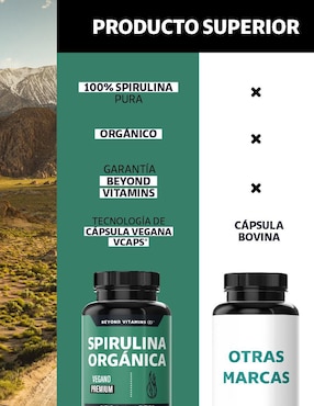 Espirulina Orgánica Vegano Beyond Vitamins de 60 cápsulas