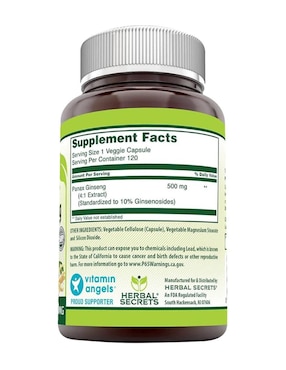 Panax ginseng 500 mg Herbal Secrets de 120 cápsulas
