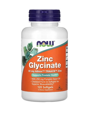 Glicinato de zinc, blandas Now con zinc de 120 cápsulas