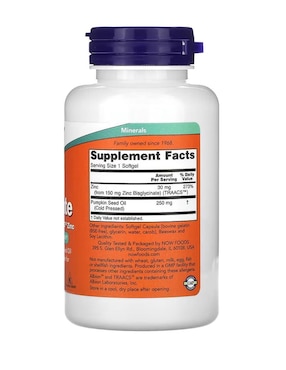 Glicinato de zinc, blandas Now con zinc de 120 cápsulas
