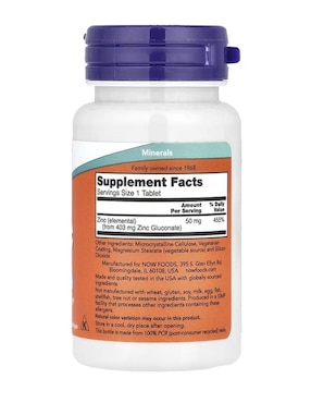 Zinc, 50 mg Now con zinc de 100 tabletas
