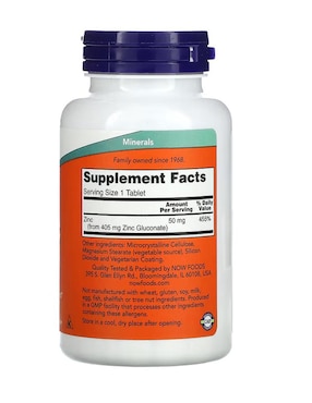 Zinc, 50 mg Now con zinc de 250 cápsulas