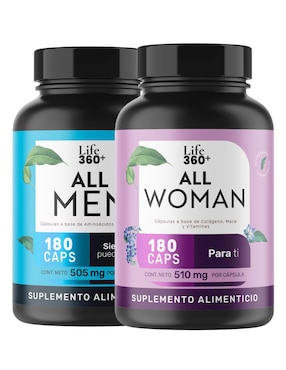 Set de suplementos alimenticios All Woman & All Men Life360+ con L-Arginina