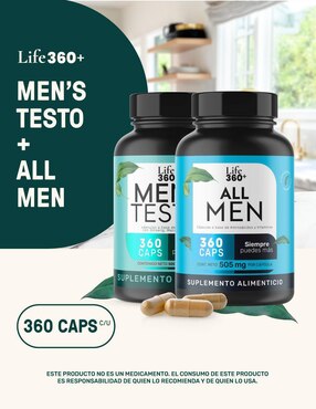 Set de suplementos alimenticios All Men & Mens Testo Life360+ con L-Arginina