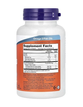 Aceite de pescado con omega-3, 1000 mg Now con omega 3, epa y dha de 100 cápsulas