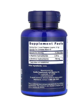 Arginina en polvo Life Extension con vitaminas y minerales de 150 g