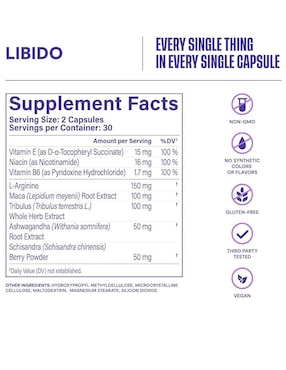 Hábito de Libido Habit con l-arginina de 60 cápsulas