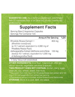Rhodiola Rosea con Ashwagandha Deal Supplement de 240 cápsulas