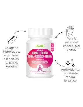 Cápsulas con Vitamina E, Colágeno, Biotina, Keratina Life 180 de 60 cápsulas