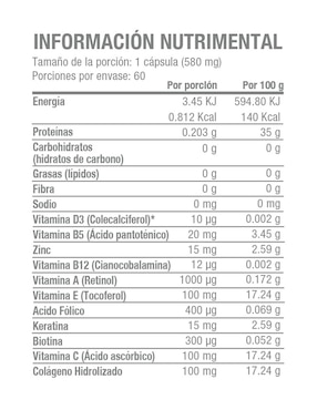 Cápsulas con Vitamina E, Colágeno, Biotina, Keratina Life 180 de 60 cápsulas