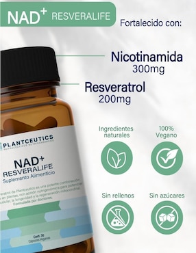 Nad+ Resveralife Plantceutics con nad+ (nicotinamide adenine dinucleotide) de 30 cápsulas