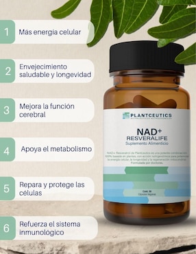 Nad+ Resveralife Plantceutics con nad+ (nicotinamide adenine dinucleotide) de 30 cápsulas