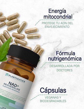 Nad+ Resveralife Plantceutics con nad+ (nicotinamide adenine dinucleotide) de 30 cápsulas