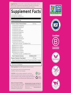 Dr. Formulated Probiotics Once Daily Women's Shelf-Stable Garden Of Life con prebióticos de 30 cápsulas