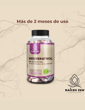 Resveratrol+ Quercetina y Concentrado de Blueberry Raíces Zen de 60 cápsulas