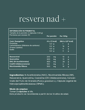 Resvera Nad + Reset Wellness con resveratrol de 60 cápsulas