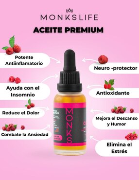 Aceite de CBD Monkslife sabor frambuesa de 30 ml