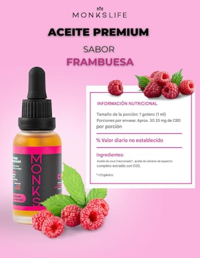 Aceite de CBD Monkslife sabor frambuesa de 30 ml