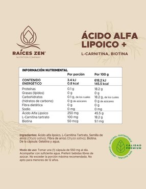 Acido Alfa Lipoico Raíces Zen de 120 cápsulas