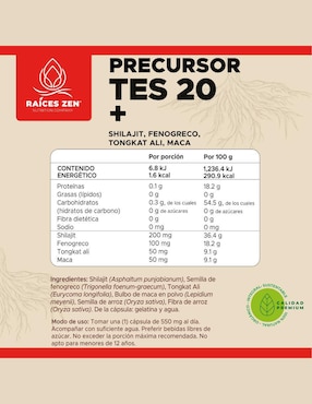Tes 20+ Super Premium Raíces Zen con maca de 120 cápsulas