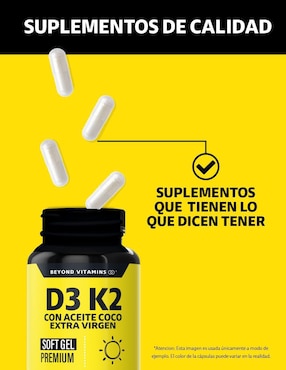 Vitamina D3 Vitamina K2 Aceite de Coco Soft Gel Beyond Vitamins de 60 cápsulas