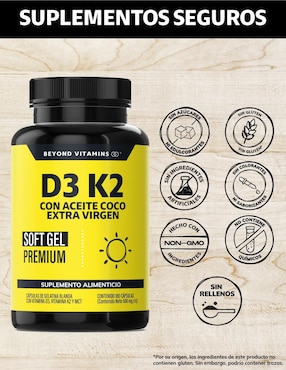Vitamina D3 Vitamina K2 Aceite de Coco Soft Gel Beyond Vitamins de 180 cápsulas