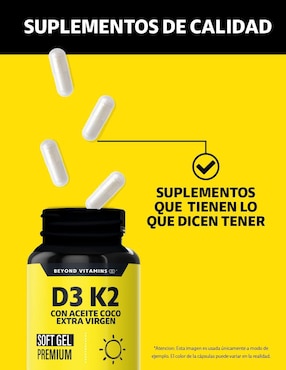 Vitamina D3 Vitamina K2 Aceite de Coco Soft Gel Beyond Vitamins de 180 cápsulas