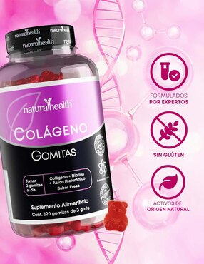 Gomitas de Colágeno, Biotina y Ácido Hialurónico Natural Health Natural Health sabor fresa de 360 g